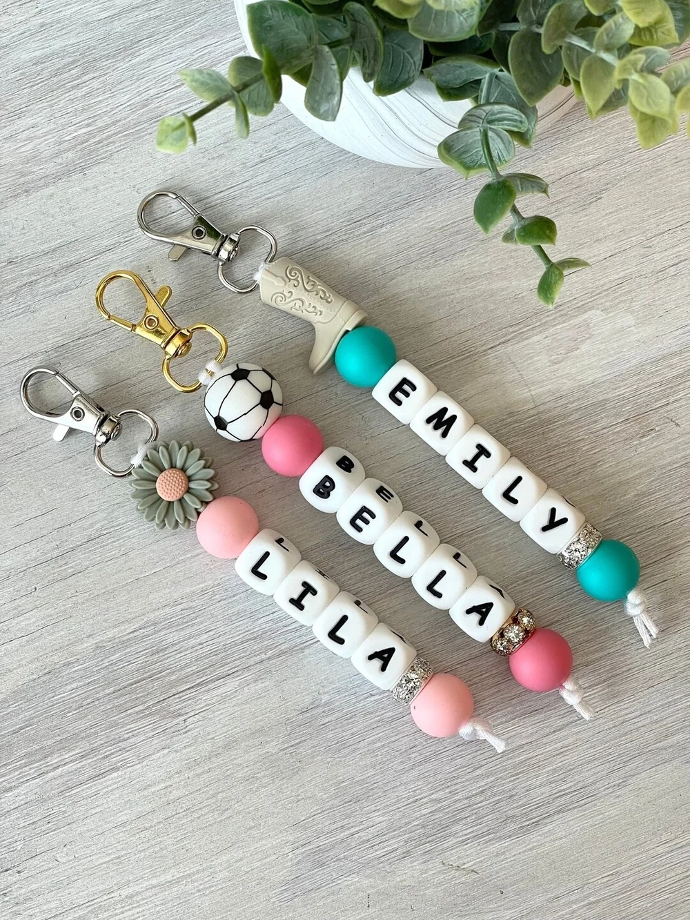 Personalized Kids Name Keychain - Pink & Teal Beaded Name Charm